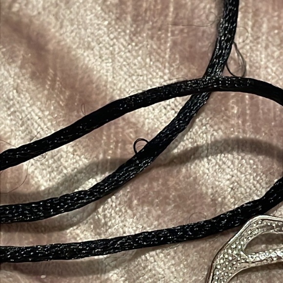 Black Silk Cord Rose Pendant Necklace 14-16” - Picture 5 of 6
